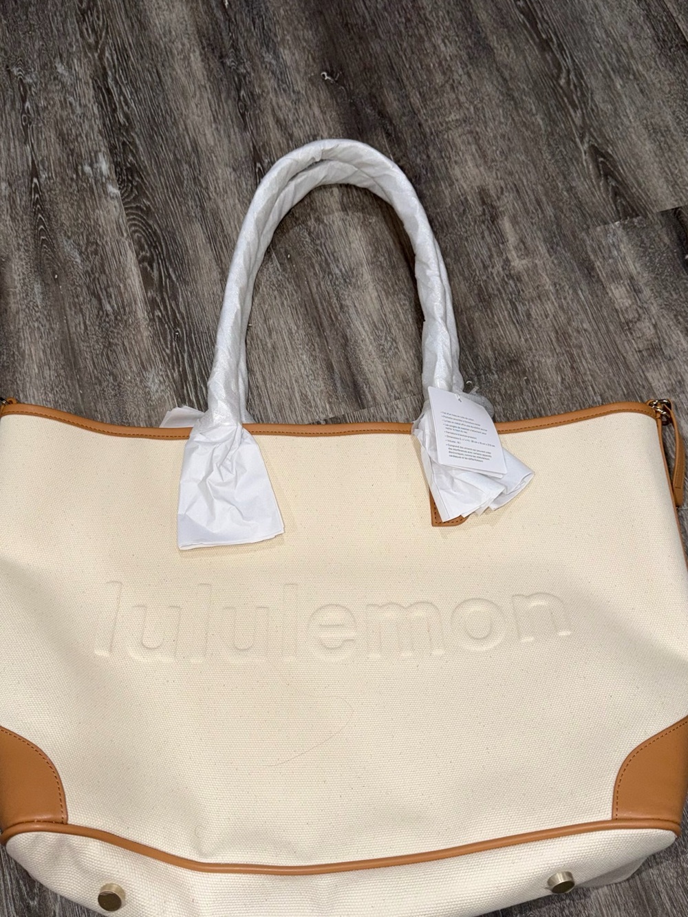 lululemon athletica Cream Canvas Tote with Tan Trim